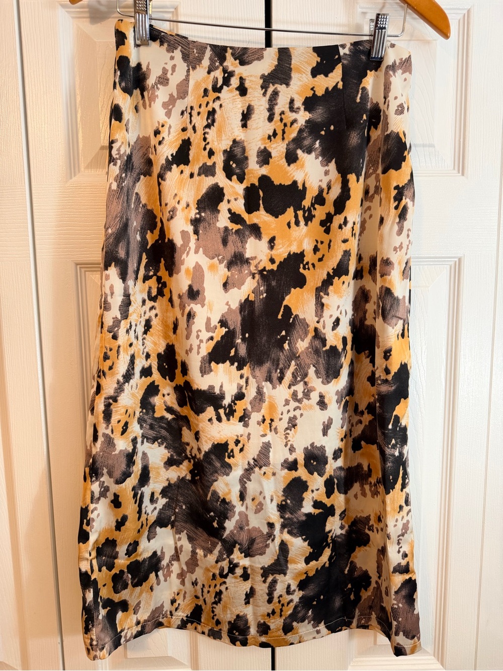 Emmalyn Love Midi Skirt in Black, Cream & Tan Abstract Print
